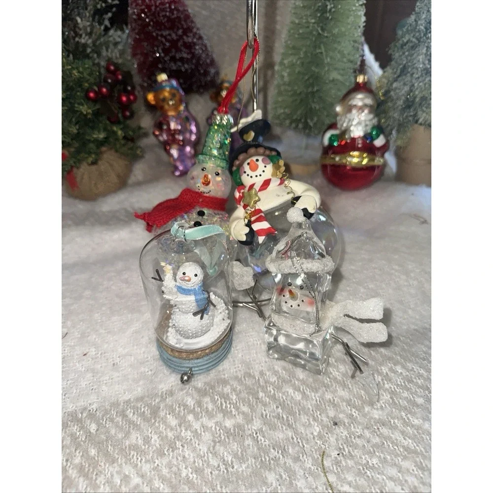 VTG Lot Of 4-Snowmen-1 Glitter Handblown 1-icecube 1-snowglobe1- Ceramic